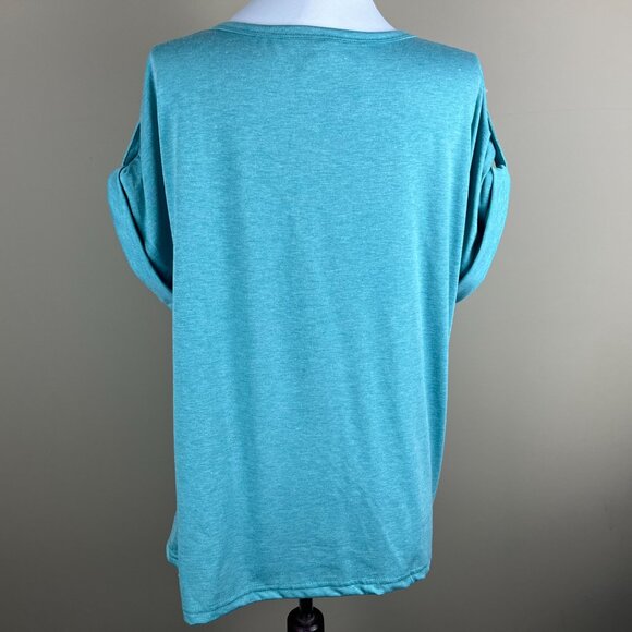 Elizabeth Kelly NWT Short Sleeve Blouse Size XL Green,V-neck Partial Button Down - Picture 4 of 8